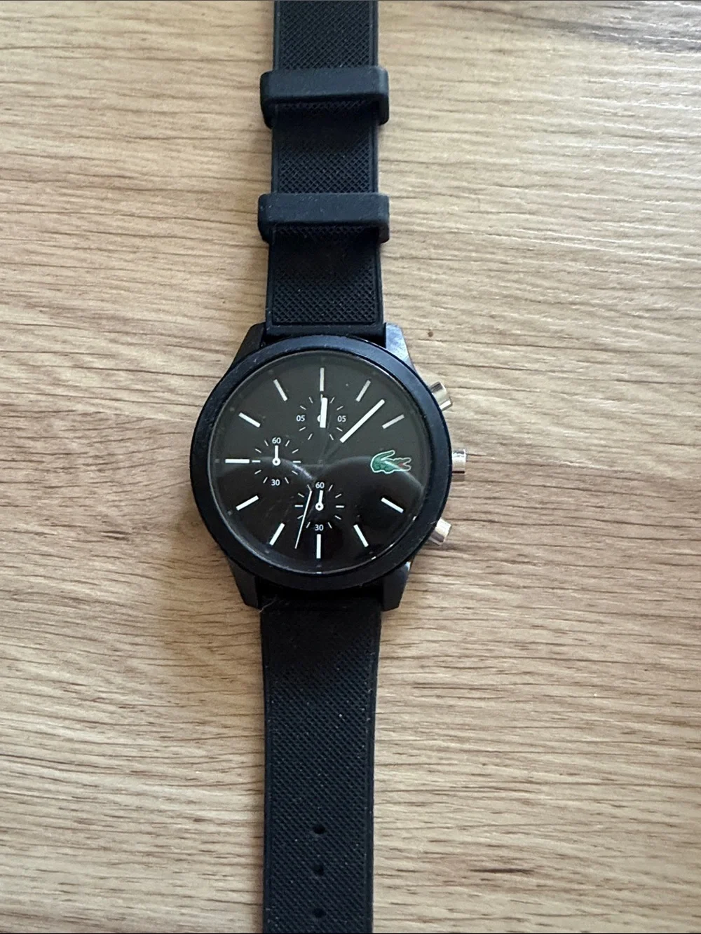Lacoste Black Watch with Green Crocodile Accent
